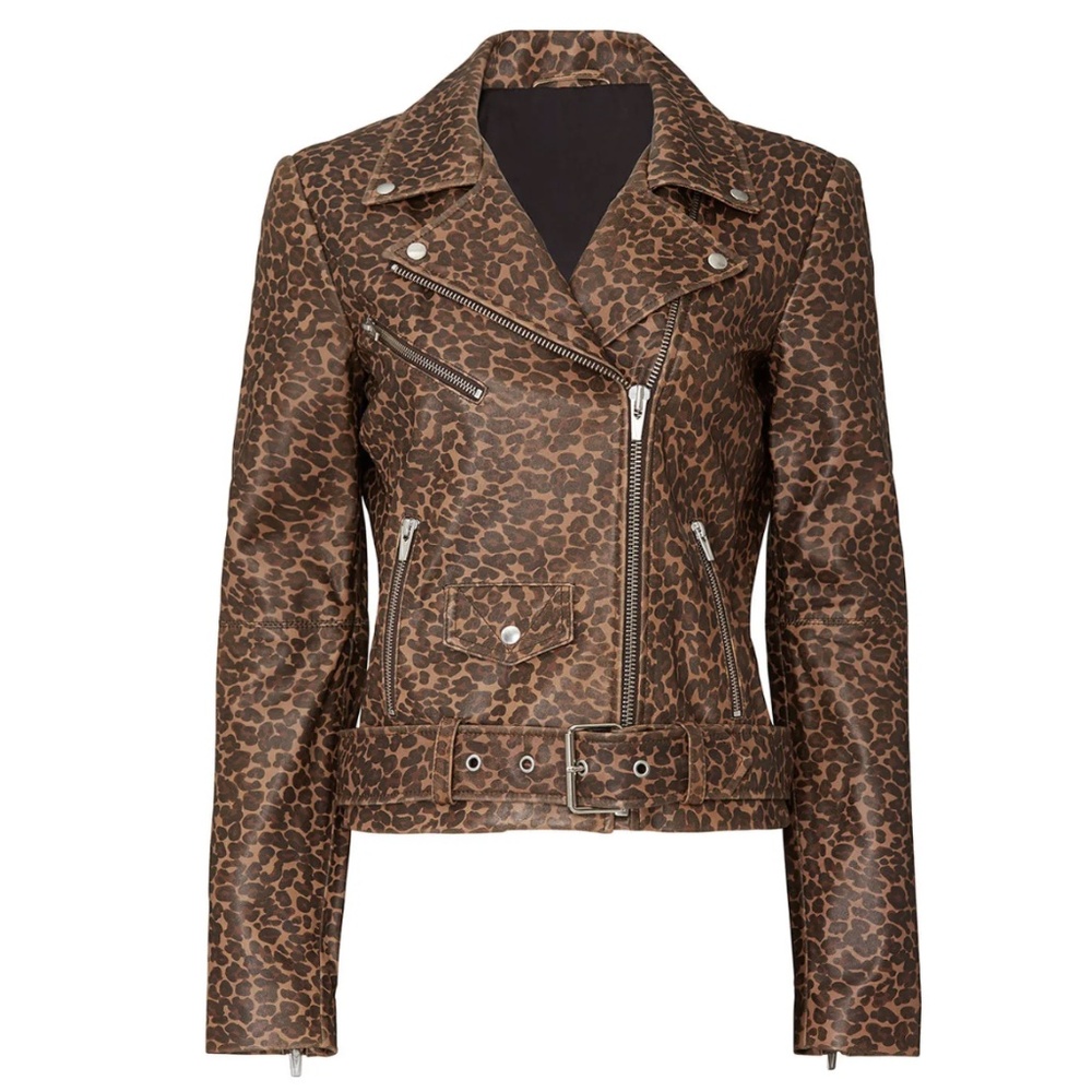 Veda Genuine Leopard Print Leather Moto Jacket. Real leather. Size P/XS